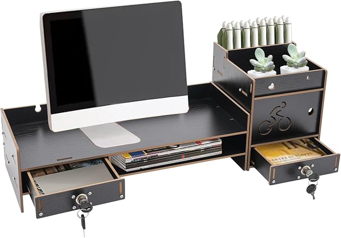 Desktop Monitor Stand with Drawer, Adjustable Laptop Riser Monitor Riser, Computer Monitor Booster Stand for Home Office - Image 2