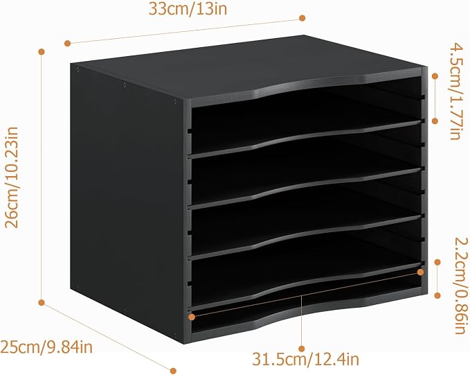 Bamjoy Wood 5 Tier Desktop Organizer, Paper Organizer Mail Sorter, File Holder Letter Document Storage with Adjustable Shelves for School Home Office, Black - Image 2