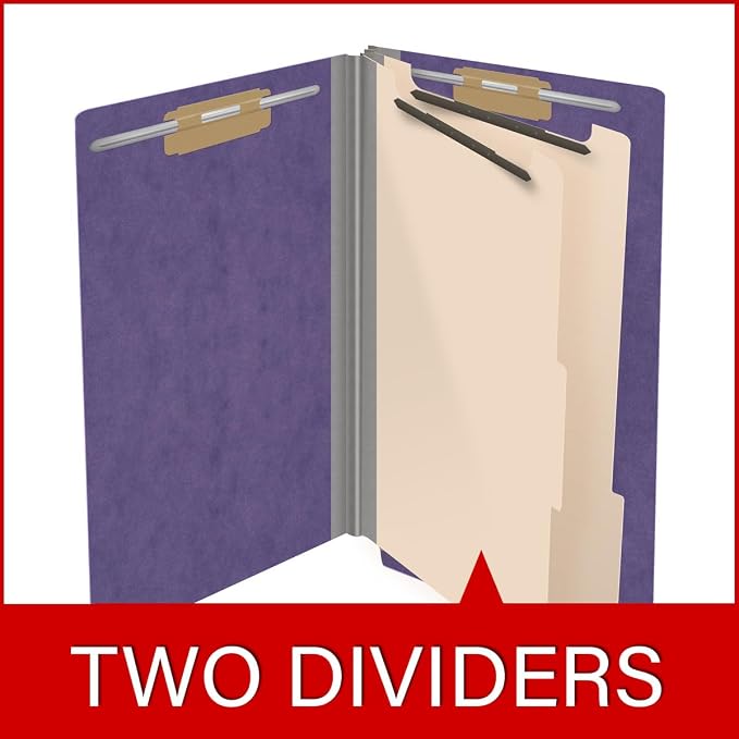 Ecom Folders End Tab Pressboard Classification Folders | Legal Size 25 Pt Stock with 2 Dividers and 2" Tyvek Expansion | Medical, Legal & Office Records Organizer | Purple, Box of 10 - Image 8