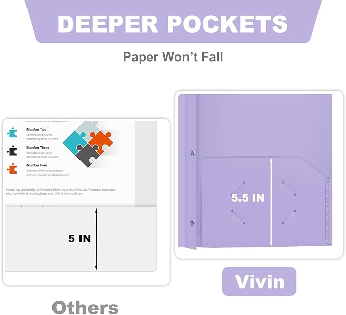 ViVin 12 Pack Heaty Duty Plastic Folders, 2 Pocket Poly File Plastics Folders with 3-Prong Fasteners, Pastel Color Plastic Folder for Letter Size Sheet, School Folder Kids Folder (Light Purple) - Image 4