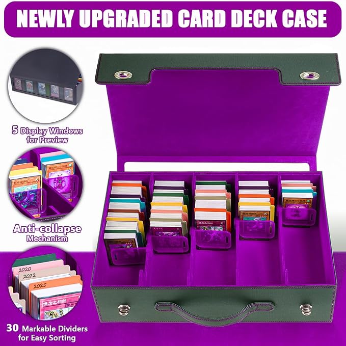 5-Row 3900+ Trading Card Storage Box for MTG, Card Deck Box with Snap-fit Design, 5 Card Sleeves, 10 Stoppers, 80 Dividers and 1 Dice Tray (Black-Purple) - Image 4
