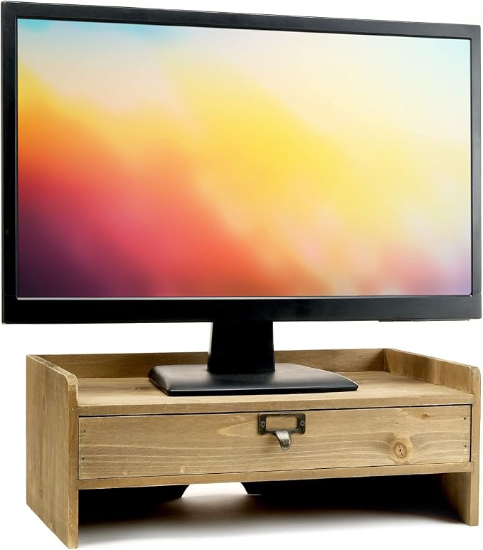 Excello Global Products Wooden Monitor Stand: Includes Drawer for Desktop Organization of Notebooks, Pens, Pencils & Office Supplies (Brown) by ExcelloGlobalProducts
