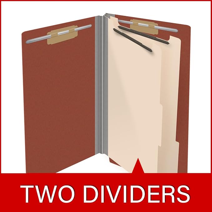 Ecom Folders End Tab Pressboard Classification Folders | Legal Size 25 Pt Stock with 2 Dividers and 2" Tyvek Expansion | Medical, Legal & Office Records Organizer | Brick Red, Box of 10 - Image 8