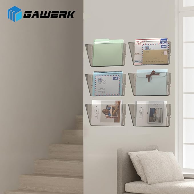 Gawerk Clear Acrylic Single Pocket, Plastic Hanging Wall Mount File Holder for Office Home (Gray, 5 Pack) - Image 6
