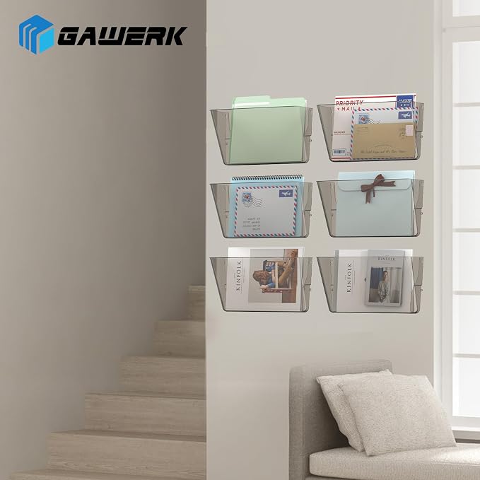 Gawerk Clear Acrylic Single Pocket, Plastic Hanging Wall Mount File Holder for Office Home (Gray, 8 Pack) - Image 6