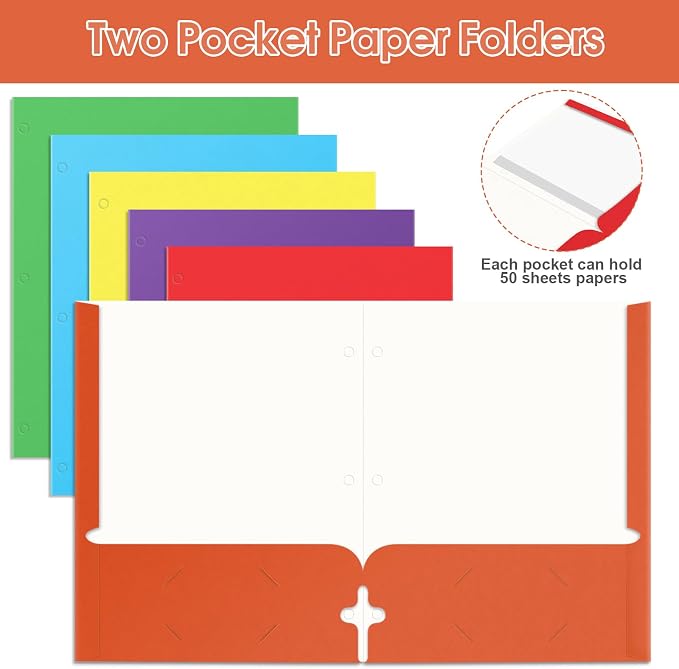 120 Pack Folders with Pockets, 2 Pocket Folder Bulk, Letter Size for School | Assorted Colors, 3 Hole Punched with Business Card Slot, 100 Sheets Capacity, Suitable for Office Home, Back to School - Image 3