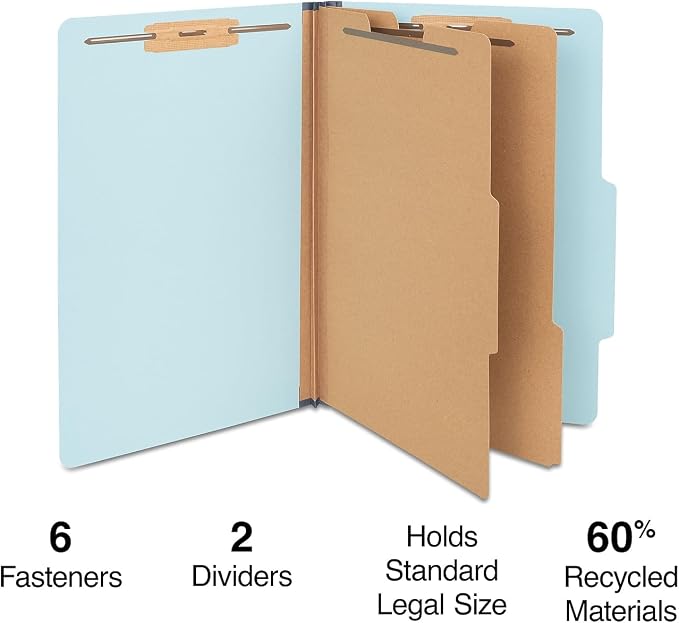 Staples Pressboard Classification Folders, Legal Size, 2‑Dividers, 2.5" Expansion, Light Blue, Durable Construction – 40/Carton - Image 2