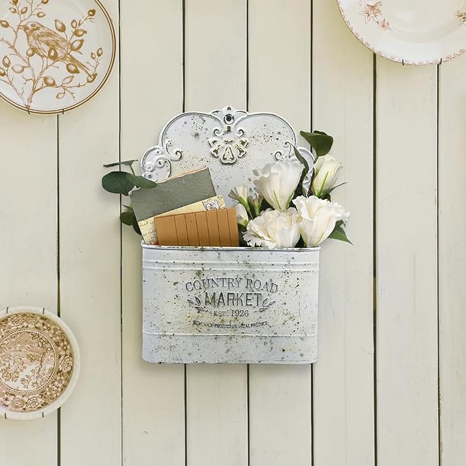 Metal Hanging Storage Baskets Wall Baskets for Mail, Files,Flowers, Books & Accessories, Wall-Mounted Organizer for Entryway, Kitchen, Office, Outdoor Indoor for Farmhouse Decor(White) - Image 4