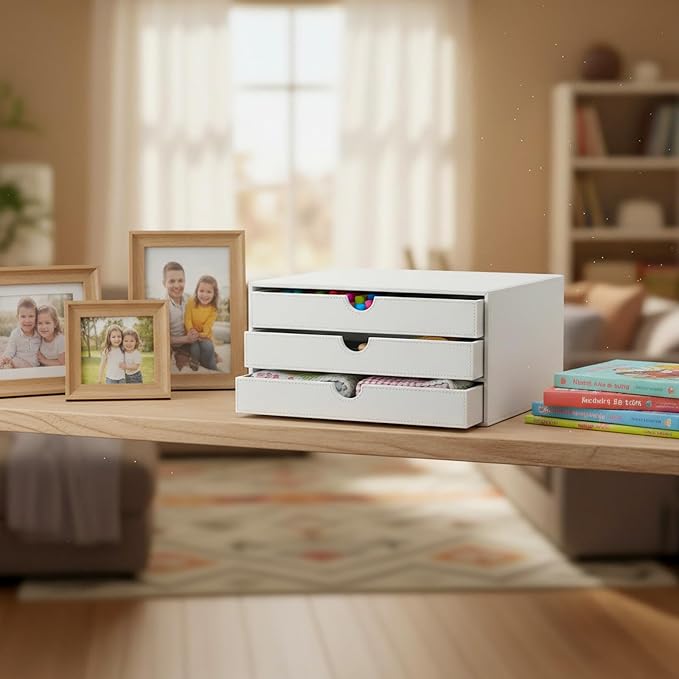 UnionBasic Document Organizer, 3-Drawer File Cabinet Document Storage Box, Office Desktop Filing Organizer, White - Image 6