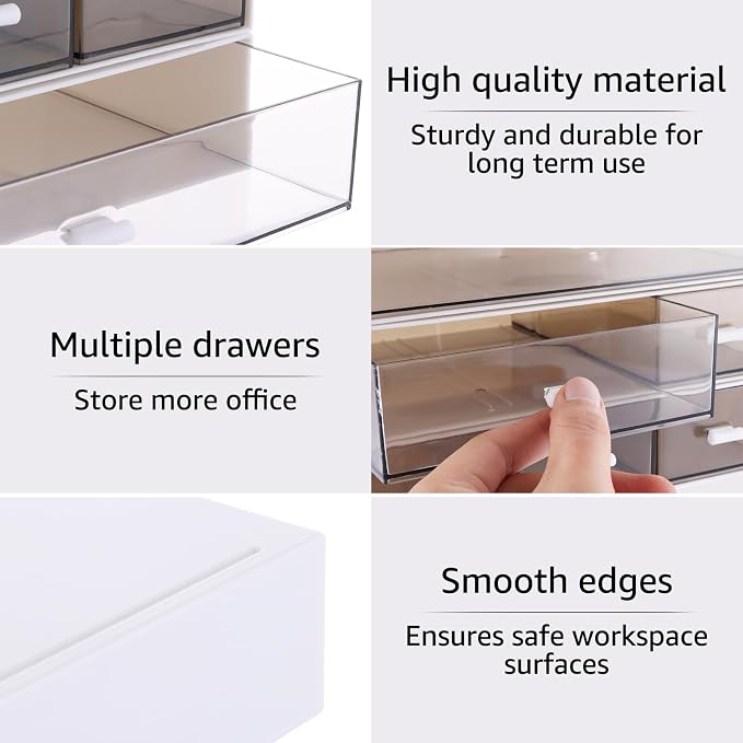 ASelected Desktop Organiser 7 Drawers Stackable Desk Storage Box, Small Plastic Storage Unit With Drawers Plastic Drawers Storage Unit For Home Collection, Makeup, Office Supplies White - Image 5