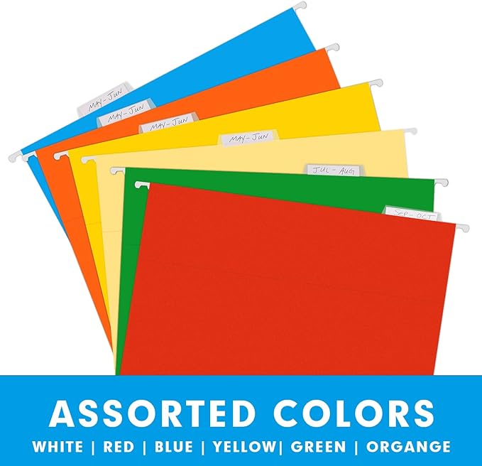 Hanging File Folders, RAZCC 60 Pack Reinforced Hanging Folders Letter Size, Designed for Bulky Files, Filing Cabinet, Adjustable Tabs, Assorted Colors - Image 3