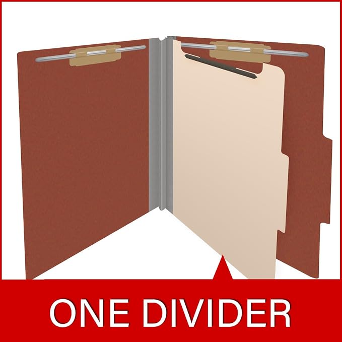 25 Pt. Pressboard Classification Folders, 2/5 Cut ROC Top Tab, Letter Size, 1 Divider, Brick Red (Box of 10) - Image 8