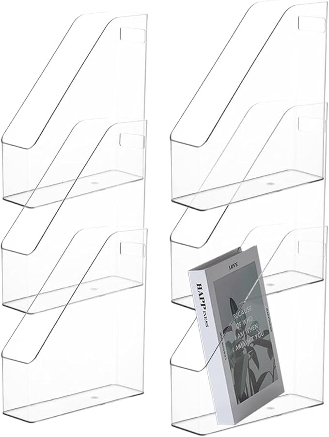 6Pcs Clear Acrylic Magazine File Holder Paper Document Organizer | Vertical File Folder Divider Box, Desktop Supplies Label Pockets Shelves Case,for Office Home School Desktop Stationary by Voittozege