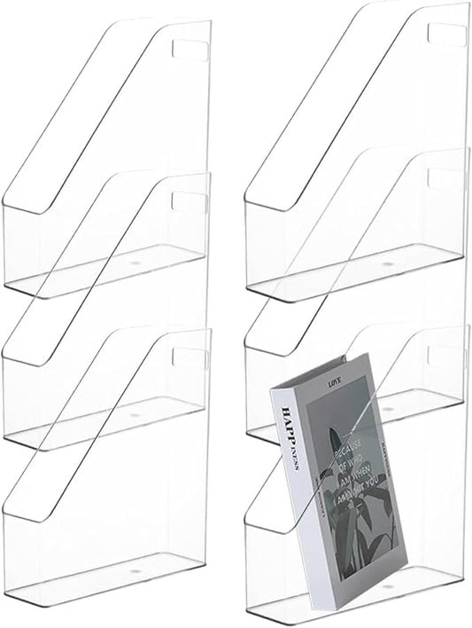 6Pcs Clear Acrylic Magazine File Holder Paper Document Organizer | Vertical File Folder Divider Box, Desktop Supplies Label Pockets Shelves Case,for Office Home School Desktop Stationary by Voittozege