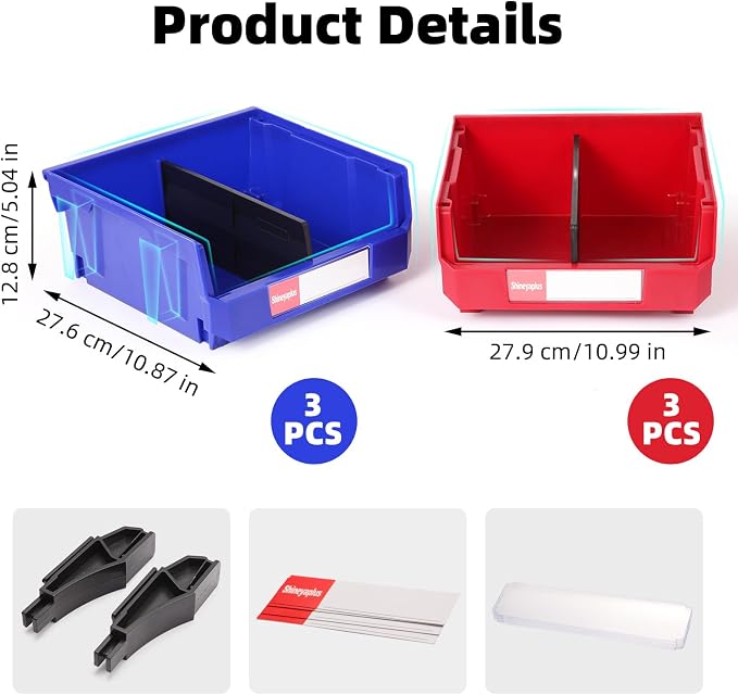 6 Packs Stackable Storage Bins, 11" x 11" x 5" Parts Bin, | Plastic Parts Organizr Bins for Garage, Pantry, Warehouse, Workbench, Hardware & Office - Image 2