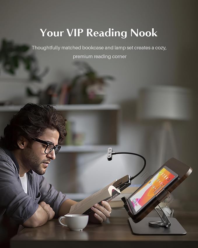 Book Stand for Reading,Adjustable Book Stand with Light,360° Rotating Metal Base,Foldable Cookbook Stand,Reading Hands Free with Page Clips for Recipe,Textbook,Cookbook（3CCT & CRI 90） - Image 2