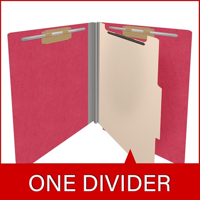 Ecom Folders Heavy Duty Top Tab Classification Folders | Letter Size 18 Pt Stock with 1 Divider | 2/5 Cut Right Position Tab for Medical, Legal and Office Documents | Red, Box of 10 - Image 8