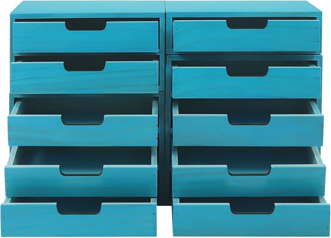 4-Piece Wood Drawer Cabinet Set, Desktop Storage Organizers, 10-Drawer Tabletop Storage Organizer, Desktop Wood Stackable Drawer Cabinet for Home Office Dormitory(Blue) - Image 4