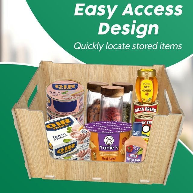 Skywin Wooden Stackable Storage Bins Open Front for Pantry Storage, 4 Pack | Easy Stacking, Open Front Design, Space Saving Pantry Organizers and Storage Bin for Snacks, Toiletries, and Home Essentials - Image 6