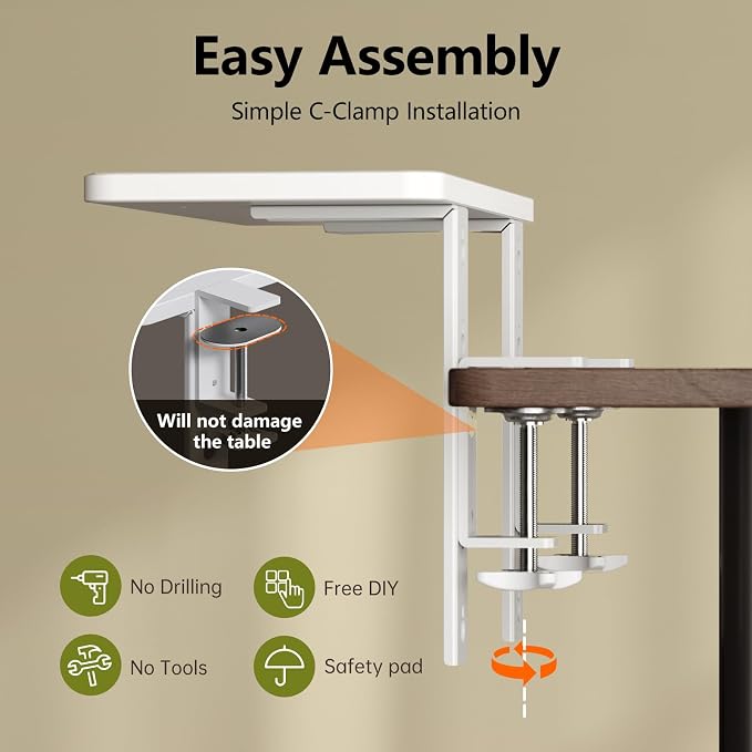 15.7"×7.5" Clamp-on Desk Extender, Monitor and Laptop Riser | Heavy-Duty Side/Top Desk Organizer Shelf, Adjustable Desktop Storage for Office Accessories, Light Wood - Image 9