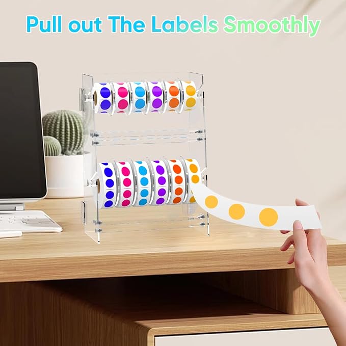 Label Dispenser 12 Disks Acrylic Sticker Dispenser Label Roll Holder(Clear) | Multi-Use Adjustable Double-Layer Sticker Holder Organizer, Stable Desktop Sticker Stand Label Holders for Home Office - Image 5