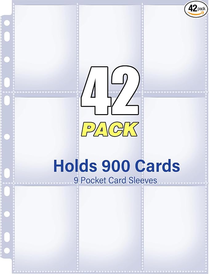 42 Pack 9 Pocket Double Side Card Sleeves Binder Sheets, Holds 756 Cards, Trading Card Binder Sleeves for 3 Ring Binder, Card Sleeve Pages for Baseball, Football, Business, TCG, Kpop Cards by Unknown