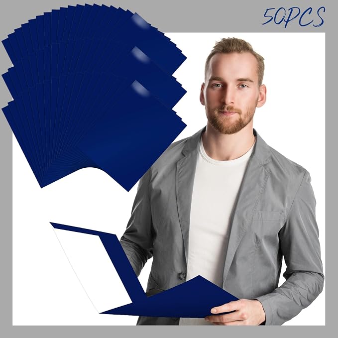 Jutom 50 Pcs 2 Pocket Glossy Paper Folders Glossy Paper Laminated Portfolios, Letter Size, Presentation Folders with Pockets for Office Teacher Worker Supplies(Blue Color) - Image 3
