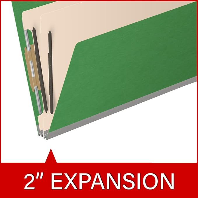 Ecom Folders End Tab Pressboard Classification Folders | Legal Size 25 Pt Stock with 2 Dividers and 2" Tyvek Expansion | Medical, Legal & Office Records Organizer | Moss Green, Box of 10 - Image 7