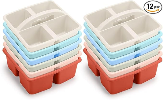 Lineshading 12 Pack Plastic Classroom Caddy - 4 Compartment Organizer Boho Color Table Caddy with Handles for School Home Office Supplies by Lineshading