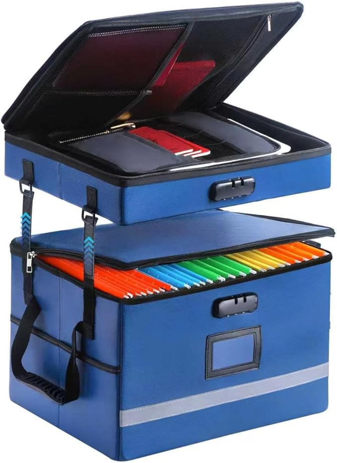 EXLIFBAG 2 Layer File Box with Lock, Portable Document Organizer Box with Handle, Fireproof File Box for Home Office, Legal File Organizer Storage by EXLIFBAG