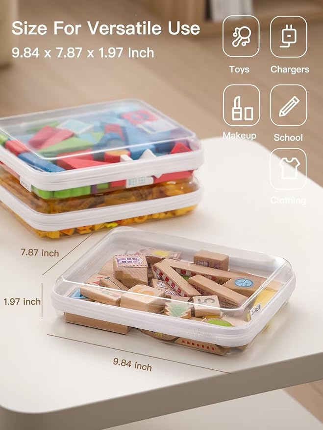 CoiiJoii Zippered Pouch Hard, Clear Zippered Hard Pouch, Stackable Storage Bins, Portable Clear Bin Zipper (White, Large-6pcs) - Image 2