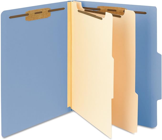 Smead Classification Folder with Prongs, 2 Dividers, 2" Fasteners, Letter Size, for Documents Organization, Durable File Organizer for Home, School or Office, Blue (14001) by SMEAD