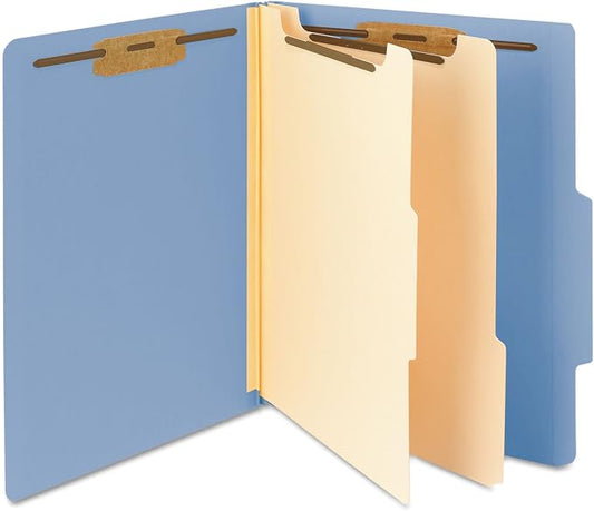 Smead Classification Folder with Prongs, 2 Dividers, 2" Fasteners, Letter Size, for Documents Organization, Durable File Organizer for Home, School or Office, Blue (14001) by SMEAD