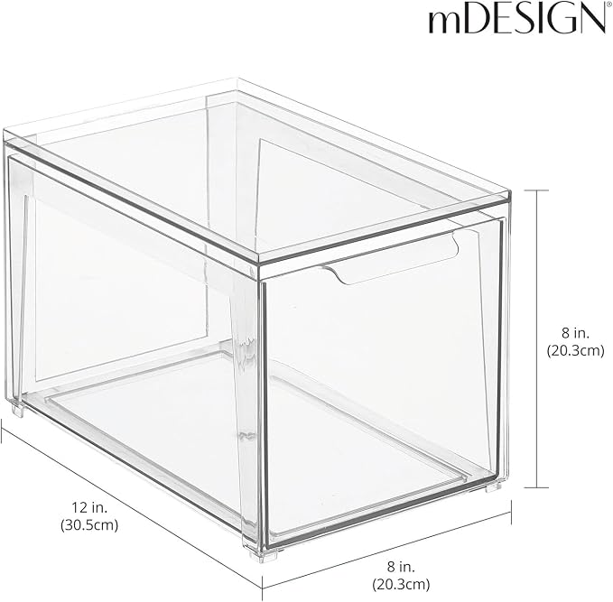 mDesign Plastic Stackable Closet Storage Organizer Bins with Pull Out Drawer for Cabinet, Desk, Shelf, Cupboard, or Dresser Organization - Lumiere Collection - 4 Pack - Clear - Image 5