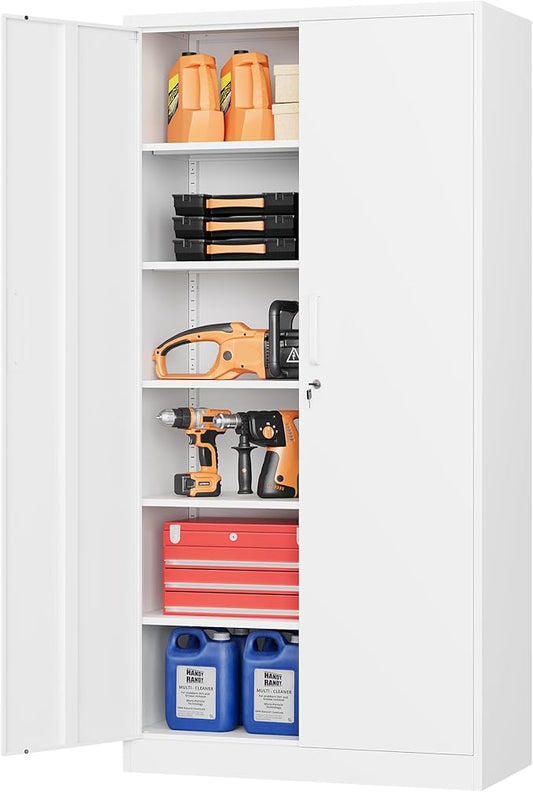 STANI Locking Metal Storage Cabinet with 5 Adjustable Shelves 71”H×32”W×16”D Tall Metal Locker for Office,Home,Garage,Gym,School