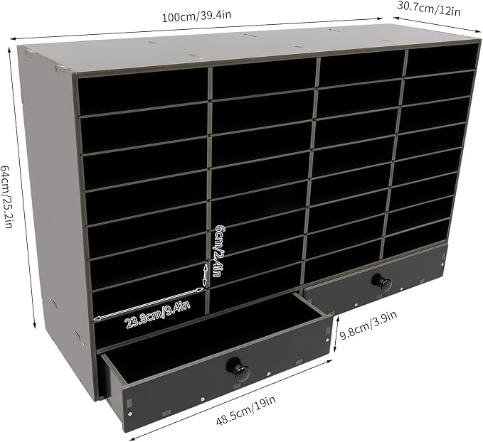 Mail Sorter Organizer, Black Student Mailbox for Classroom, Desktop File Sorter, Literature Organizer, Paper Organizer for Home School Office (Black 32 Compartment with 2 Drawers) - Image 4