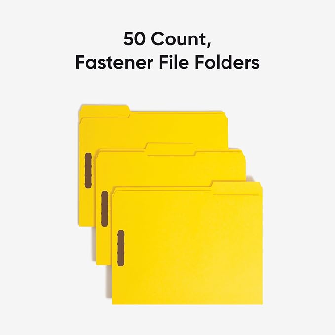 Smead Fastener File Folders, 50 Count, Yellow, Reinforced 1/3-Cut Tabs, 2 Fasteners, Letter Size (12940) (Pack of 5) - Image 3