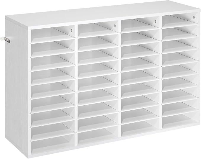 VEVOR Literature Organizer, 36 Compartments Office Mailbox with Detachable Shelves, Wooden Mailbox Sorter with Particle Board, Countertop Office Home Storage Organizer for File, Document, Paper, White by VEVOR