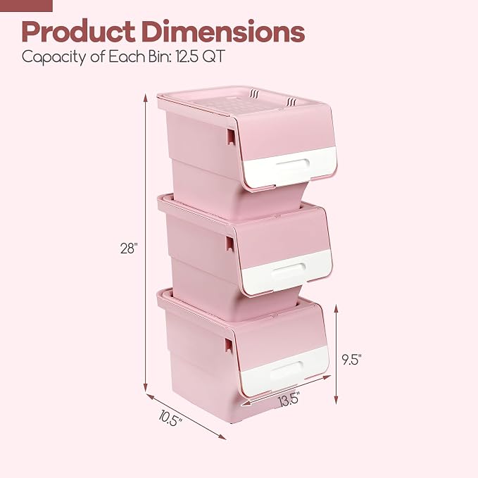 GIANTEX 6 Pack Plastic Stackable Storage Bins with Lids & Wheels, 12.5 QT | Open Front Stacking Bins, Organizer Bins for Pantry, Kitchen, Laundry, Closet, Playroom, Bedroom Organization - Image 8