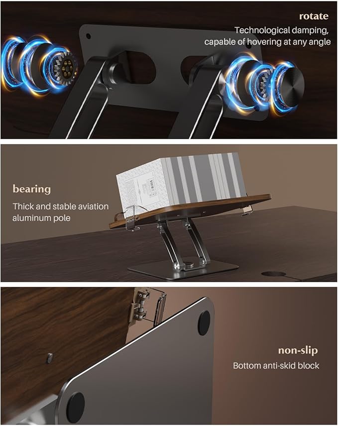 Book Stands for Reading,Adjustable Book Holder with 360° Rotating Metal Base,Foldable Cookbook Stand, Reading Hands Free with ABS Expandable Page Clips for Recipe,Textbook,Laptop - Image 4