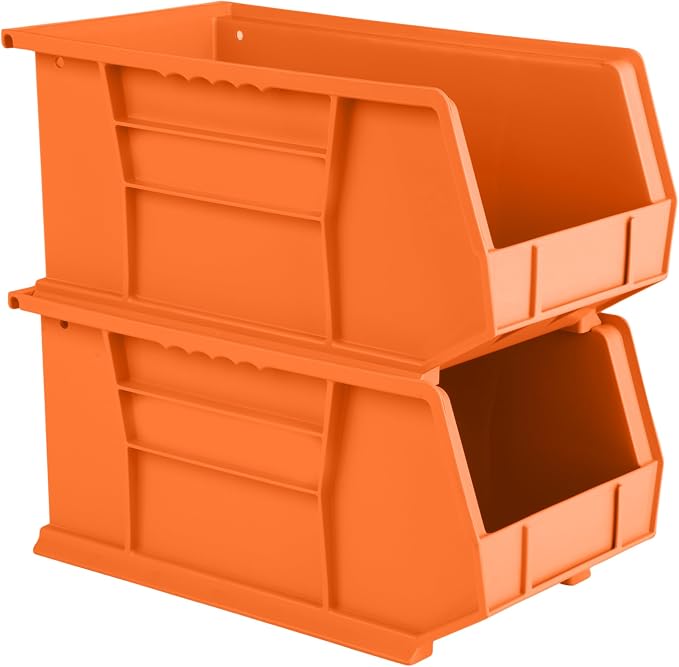 15" x 8" x 7" (6 Pack) Plastic Stackable Storage Bin, Orange - Image 5