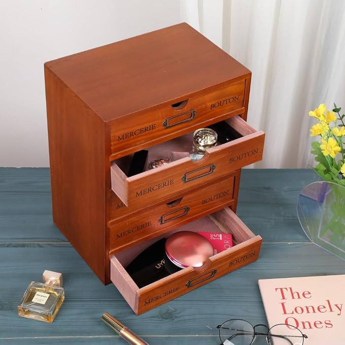 Small Wooden Drawers Wooden Box with Drawer, Brown 5 Wood Drawer | Countertop Storage Box for Apothecary Cabinet, Apothecary Drawers，Desktop Organizer for Office，Home - Image 5