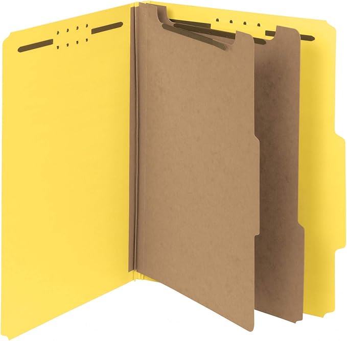 Smead 100% Recycled Pressboard Classification File Folder, 2 Dividers, 2" Expansion, Letter Size, Yellow, 10 per Box (14064) by SMEAD