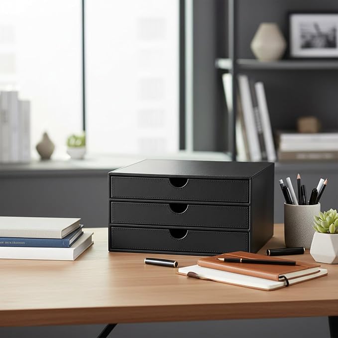 UnionBasic Document Organizer, 3-Drawer File Cabinet Document Storage Box, Office Desktop Filing Organizer, Black - Image 5