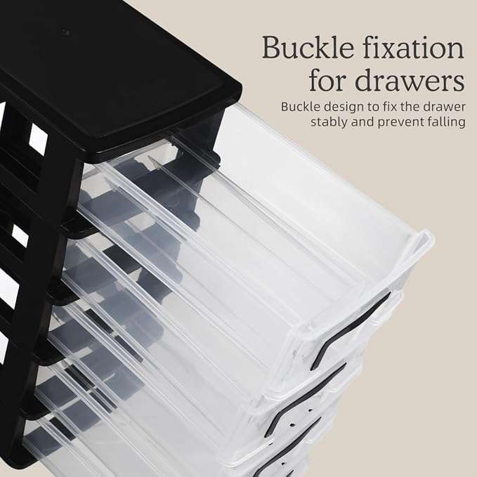 Angoily 5-Tier Plastic Drawer Storage Cabinet Portable Desktop Organizer for Office Study Cosmetics Sundries Holder 12.40X8.66X5.98In - Image 7