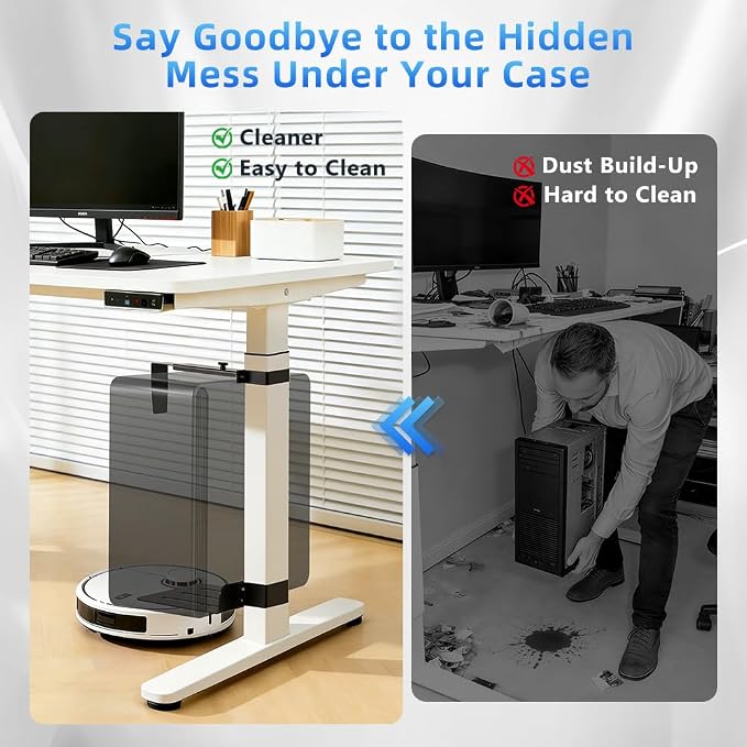 Under Desk PC Mount for Standing Desk, Clamp-On CPU Holder, 50lbs Capacity | Clamp-on for 65-80mm legs. Holds 50lbs, open frame cooling. No-drill, 15-min install. Fits mid-tower PCs. - Image 5