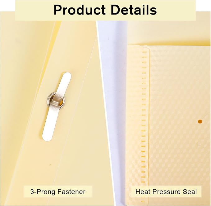 6-Pack Plastic andPockets and Prongs,2-Pocket and3 Fasteners, Pastel Folders Holds 8-1/2" x 11" Paper for School/Office/Home, Yellow - Image 3