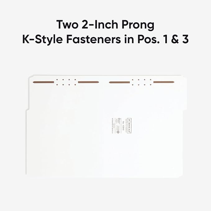 Smead Fastener File Folders, Reinforced 1/3-Cut Tabs, 2 Fasteners, Letter Size, White, 50 per Box (12840) - Image 5