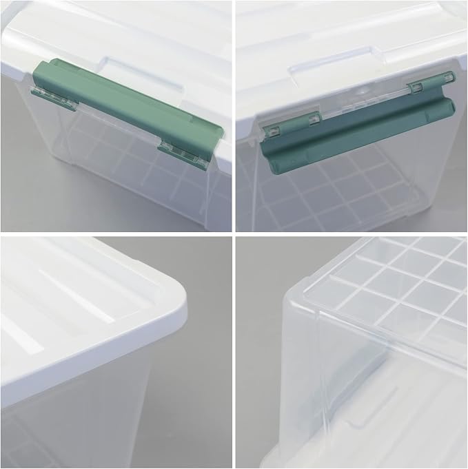 Storage Latching Bins, 35 Quart Clear Plastic, 4-Pack Storage Box | See-Through Organizing Solution, Green Latches Containers for Home, Bathroom, Kitchen & Office Organization - Image 3