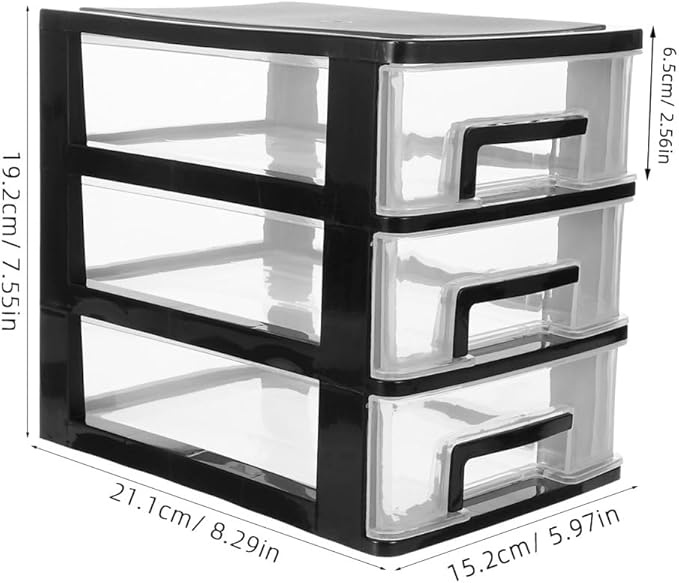 Angoily 3 Tier Plastic Drawer Type Closet, Plastic Home Office Storage Organizer, Makeup Organizer Storage Station Cube, Cosmetics Jewelry Storage Box for Home, Dorm, Office (8.46x5.90x5.12 Inch) - Image 3